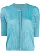 Pleats Please Issey Miyake Collarless Pleated Shirt - Blue