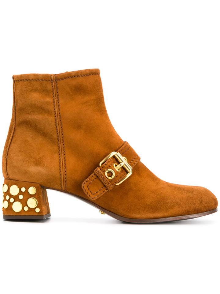 Car Shoe Studded Buckled Ankle Boots - Brown