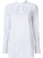Tibi Back Slit Striped Blouse, Women's, Size: 6, White, Cotton/polyester/polyurethane