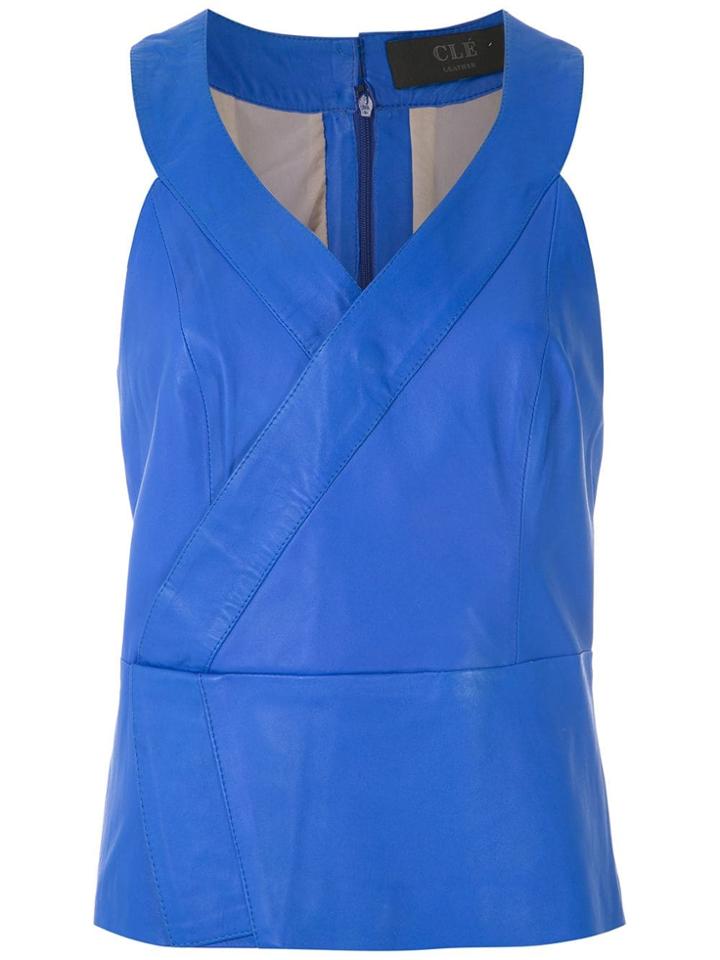 Clé Leather Wrap Blouse - Blue