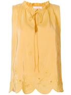 See By Chloé Scalloped Hem Embroidered Blouse - Yellow & Orange
