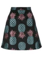 House Of Holland Pineapple Skater Mini Skirt, Women's, Size: 6, Black, Cotton/polyester