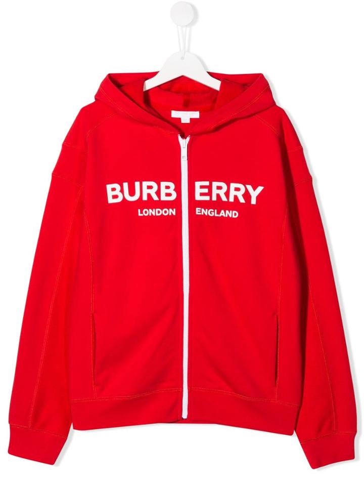 Burberry Kids Teen Logo Print Zip-up Hoodie - Red