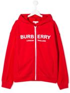 Burberry Kids Teen Logo Print Zip-up Hoodie - Red
