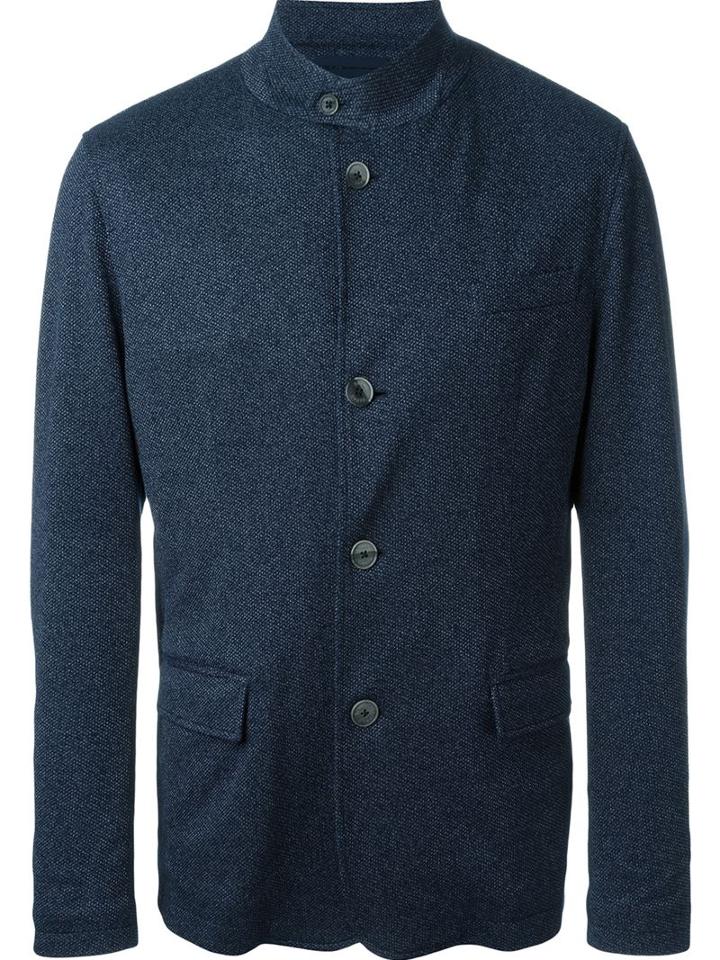 Herno Button Up Collar Single Breasted Blazer, Men's, Size: 54, Blue, Cotton/polyester/polyamide/spandex/elastane