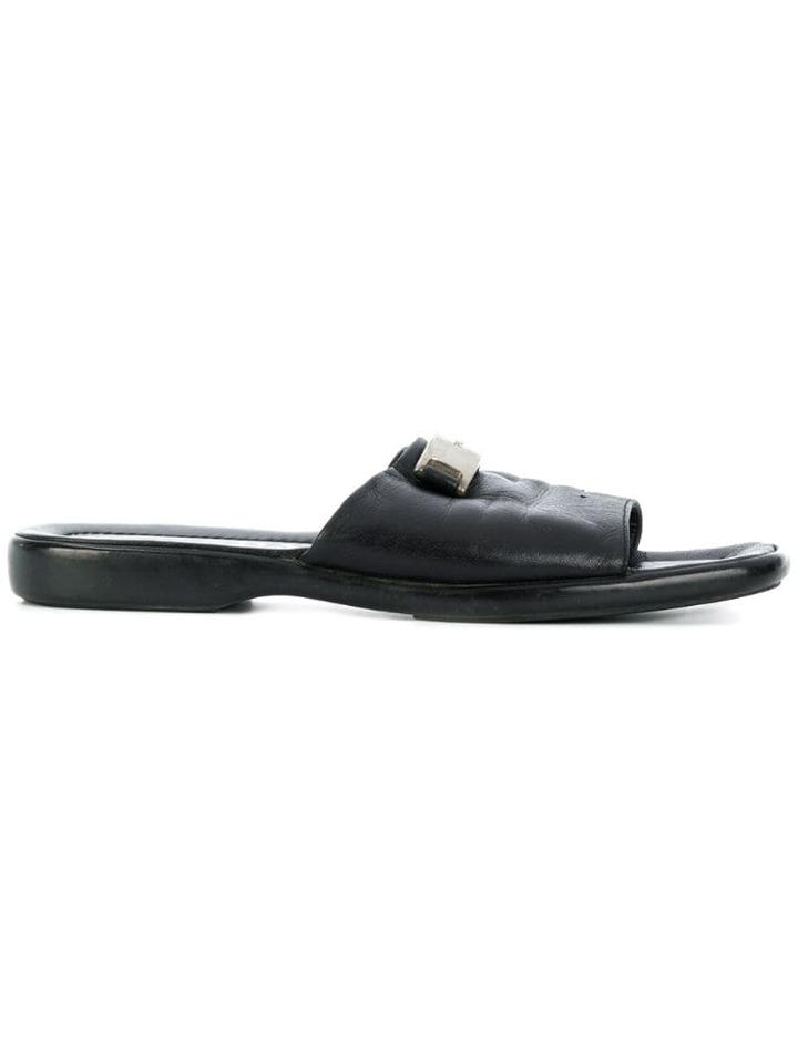 Prada Pre-owned Logo Plaque Flat Sandals - Black