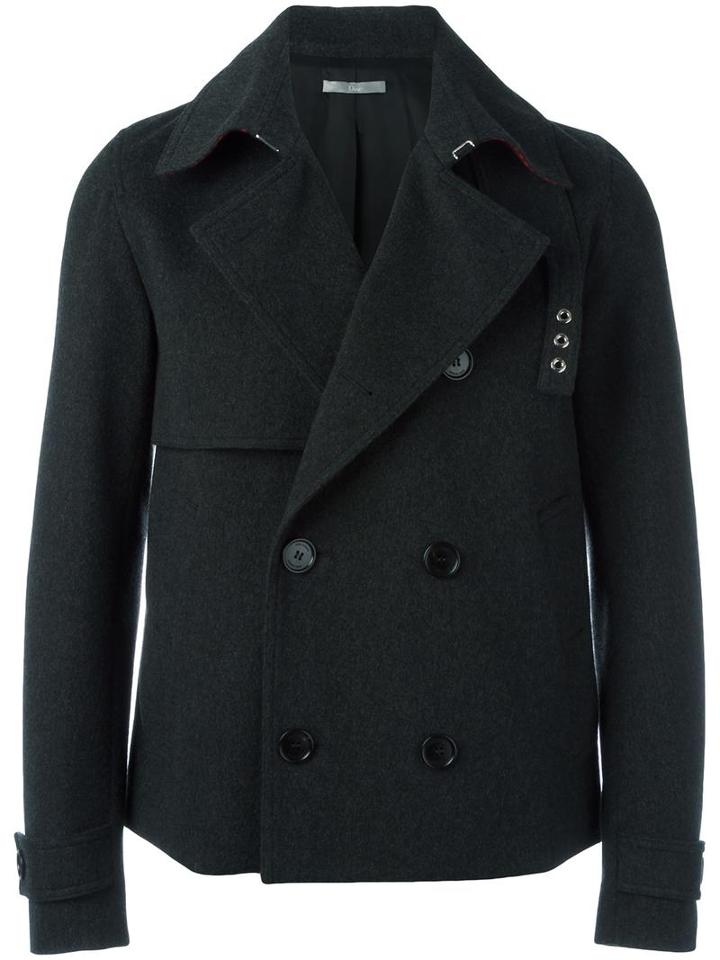 Dior Homme Double Breasted Peacoat, Men's, Size: 46, Grey, Cashmere/cupro/polyester/virgin Wool