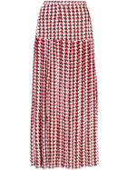 Rixo London Tina Houndstooth Pleated Skirt - Red