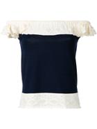 Roberto Collina - Lace Trim Off The Shoulder Top - Women - Cotton - M, Blue, Cotton