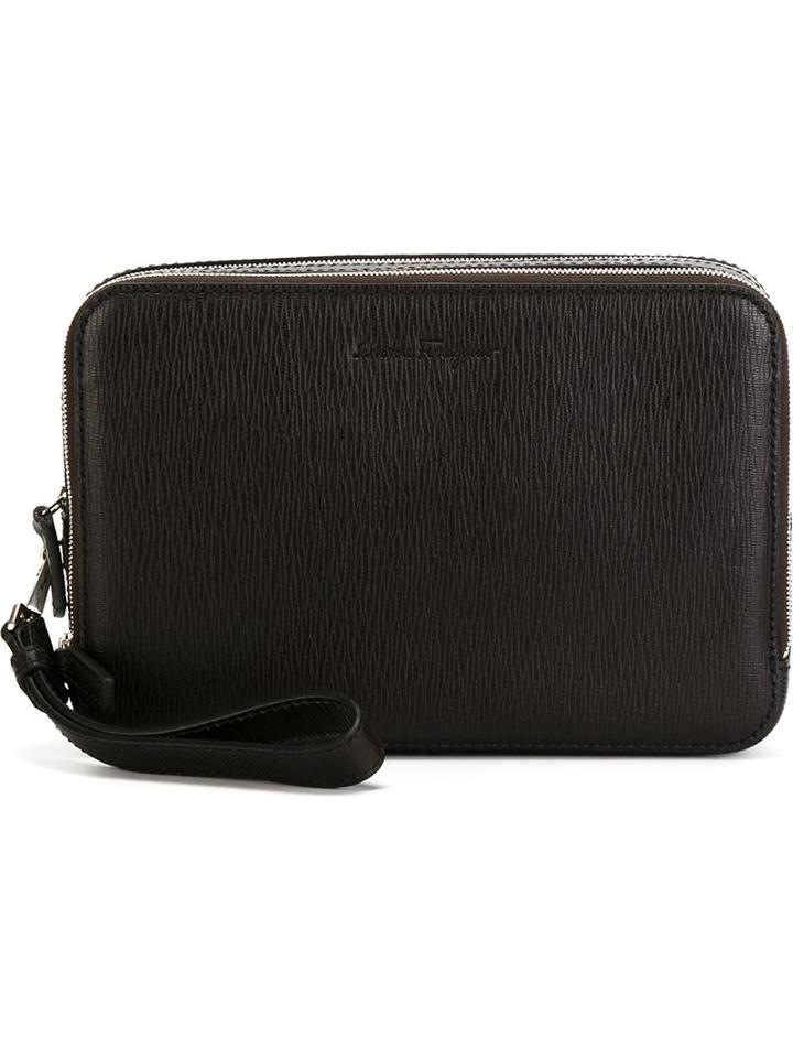 Salvatore Ferragamo Wristlet Clutch, Men's, Black, Calf Leather