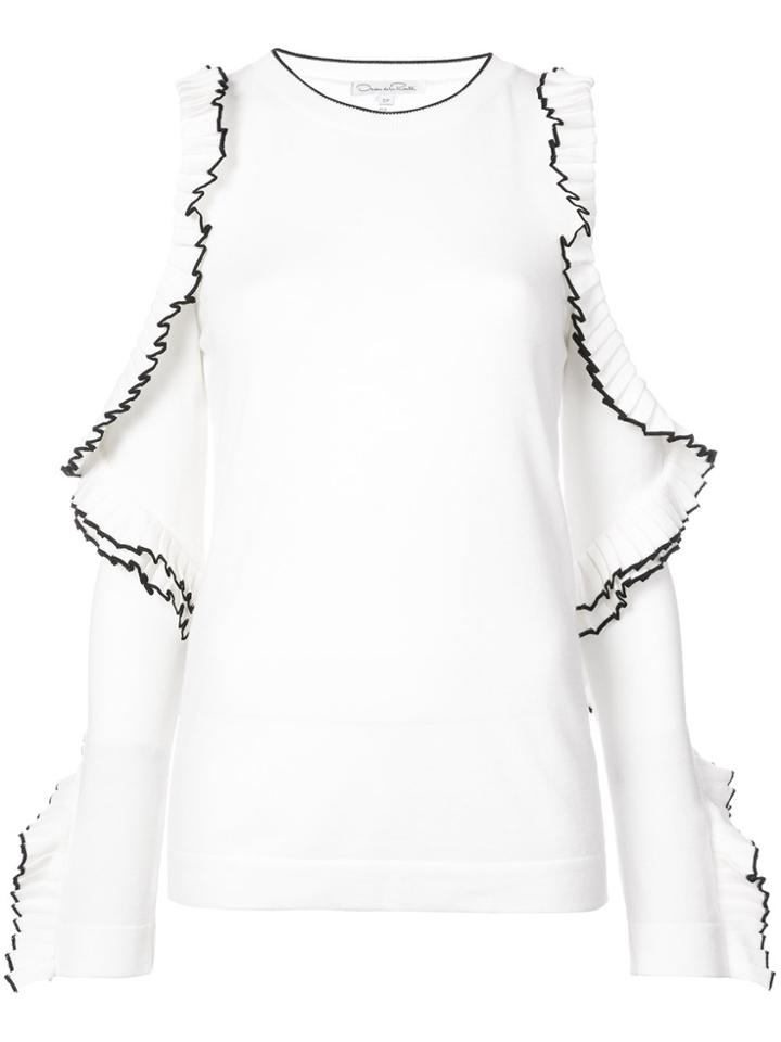 Oscar De La Renta Cut Out Ruffle Sleeve Sweater - White