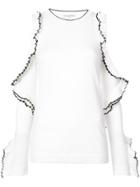 Oscar De La Renta Cut Out Ruffle Sleeve Sweater - White