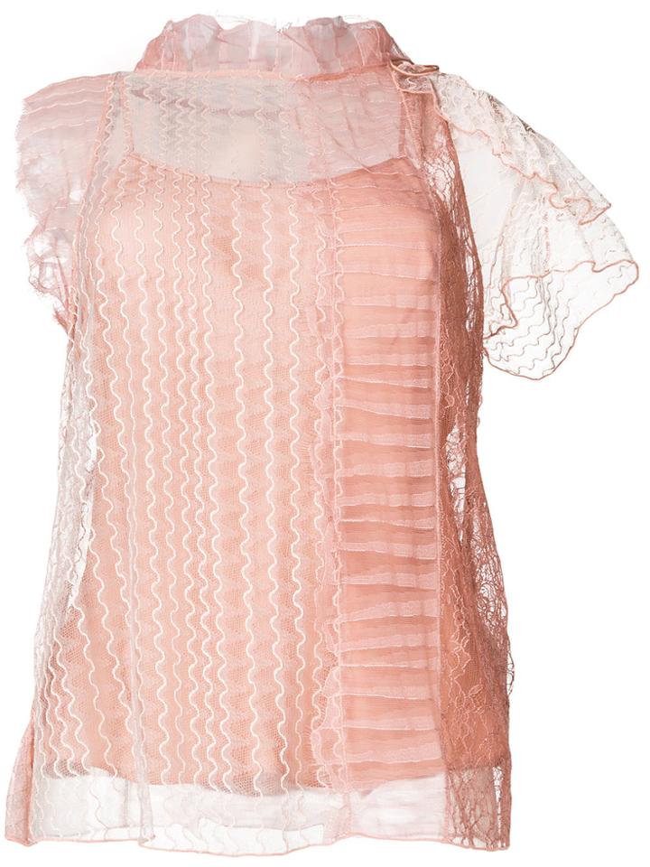 Blugirl Embroidered Sheer Blouse - Black