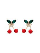 Anton Heunis Metallic Gold, Red And Green Cherry Crystal Earrings