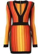Balmain Striped Fitted Cocktail Dress, Women's, Size: 36, Viscose/polyamide/spandex/elastane
