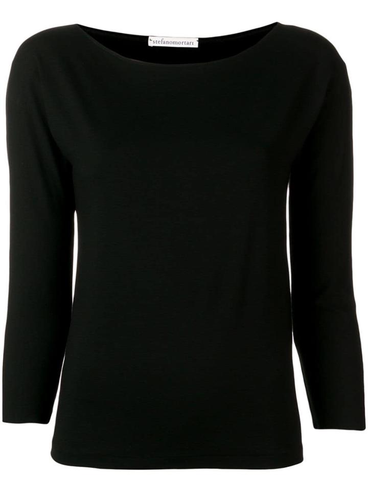 Stefano Mortari Cropped Sleeve Knitted Top - Black