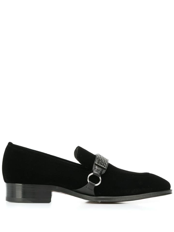 Giuseppe Zanotti Angeles Sparkles Velvet Loafers - Black