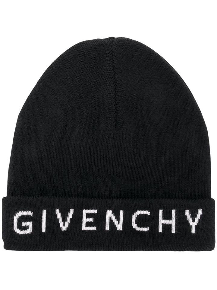 Givenchy Logo Knit Beanie Hat - Black