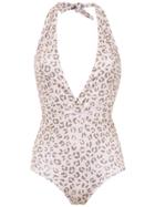Amir Slama Printed Halter Neck Swimsuit - Nude & Neutrals