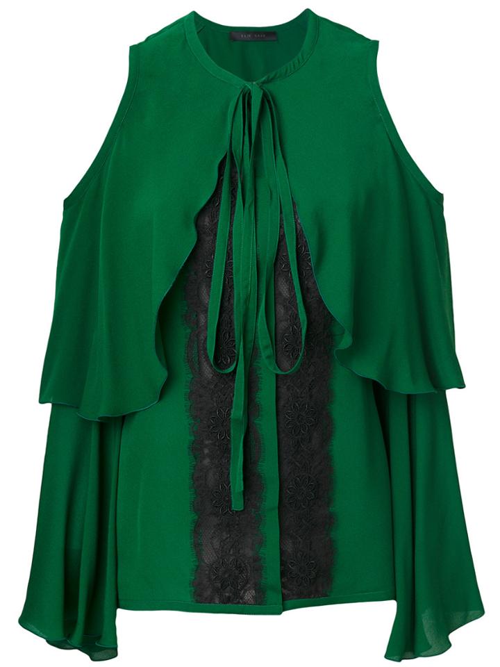 Elie Saab Cold-shoulder Lace Insert Blouse - Green