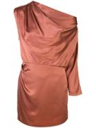 Michelle Mason One-sleeve Draped Mini Dress - Brown
