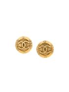 Chanel Vintage Cc Logo Button Earrings, Metallic