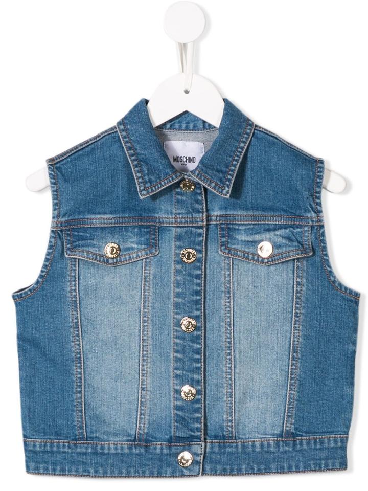 Moschino Kids Teen Fitted Denim Waistcoat - Blue