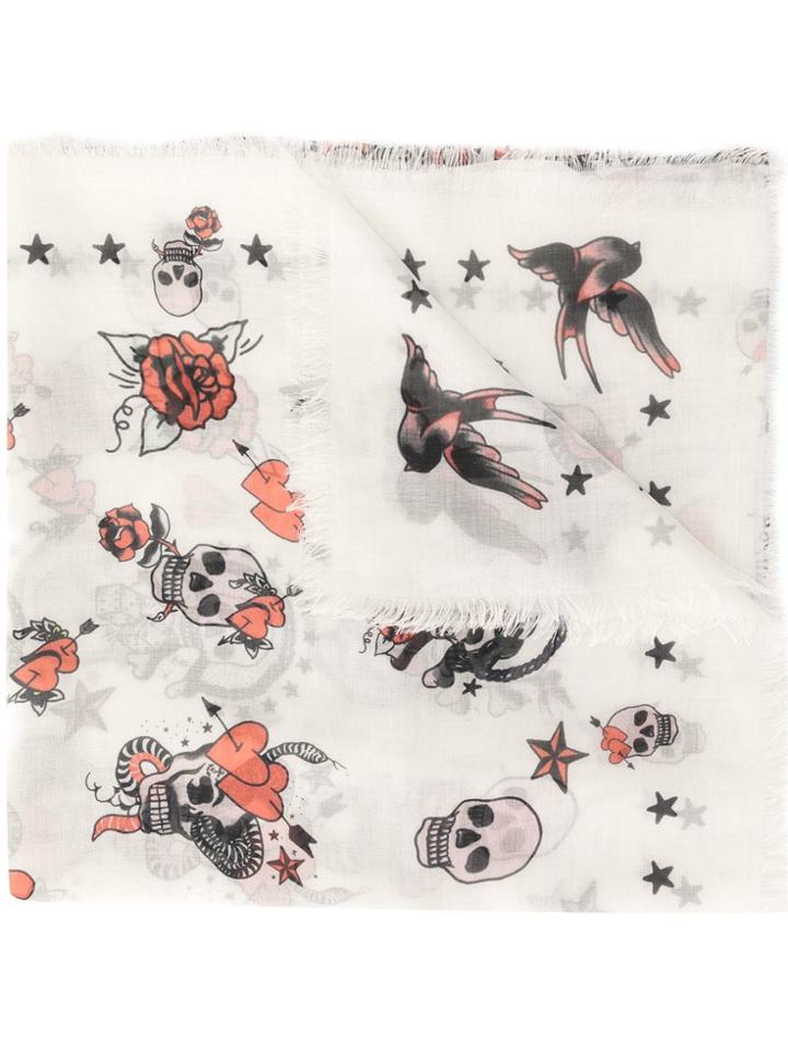 Alexander Mcqueen Skull Motif Scarf - White