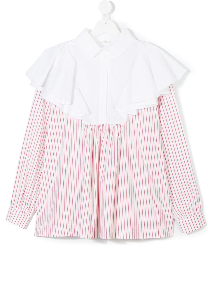 Fendi Kids Ruffle Placket Striped Shirt - White