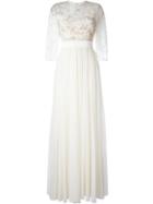 Elie Saab Embroidered Panel Pleated Gown