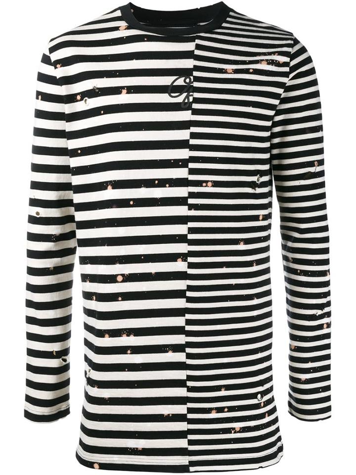 Off-white Contrast Stripe Distressed T-shirt, Men's, Size: Xs, Black, Cotton