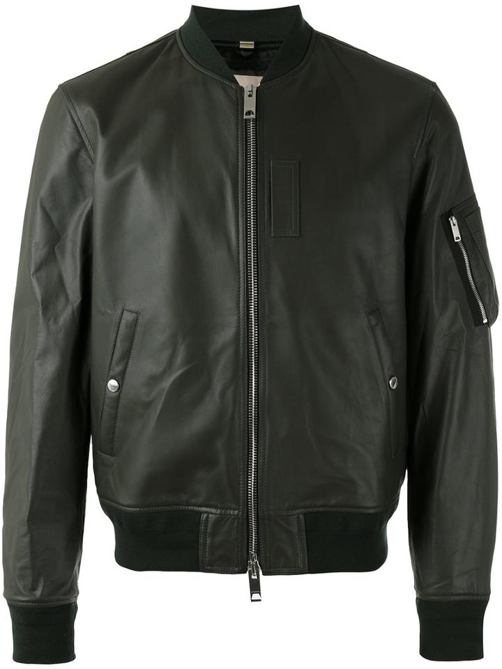 Burberry Bomber Jacket, Men's, Size: Xl, Green, Polyamide/polyester/lamb Skin/cotton