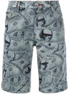 Philipp Plein Dollar Print Denim Shorts - Blue