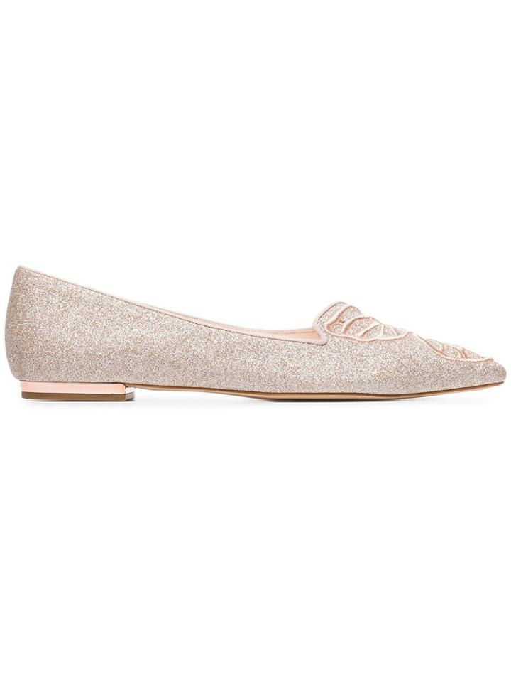 Sophia Webster Bibi Butterfly Glitter Leather Flats - Metallic