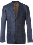 Brunello Cucinelli Checked Tweed Blazer, Men's, Size: 50, Blue, Silk/cupro/cashmere/virgin Wool
