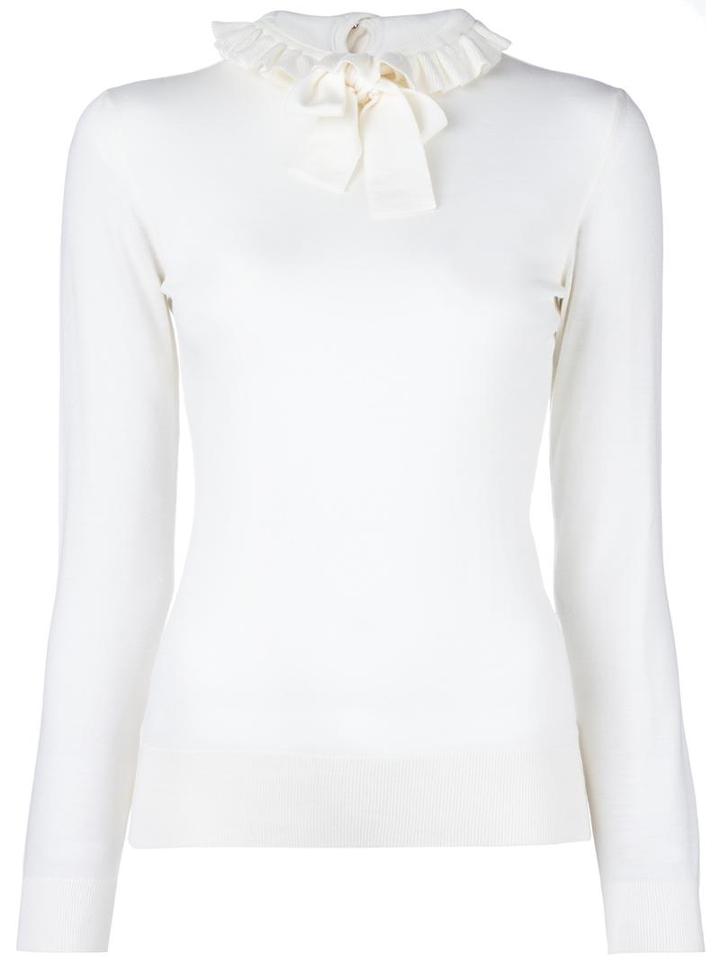 Ermanno Scervino Ruffled High Neck Pullover, Women's, Size: 42, White, Virgin Wool