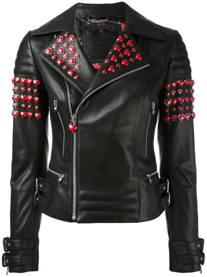 Philipp Plein Studded Hearts Biker Jacket - Black
