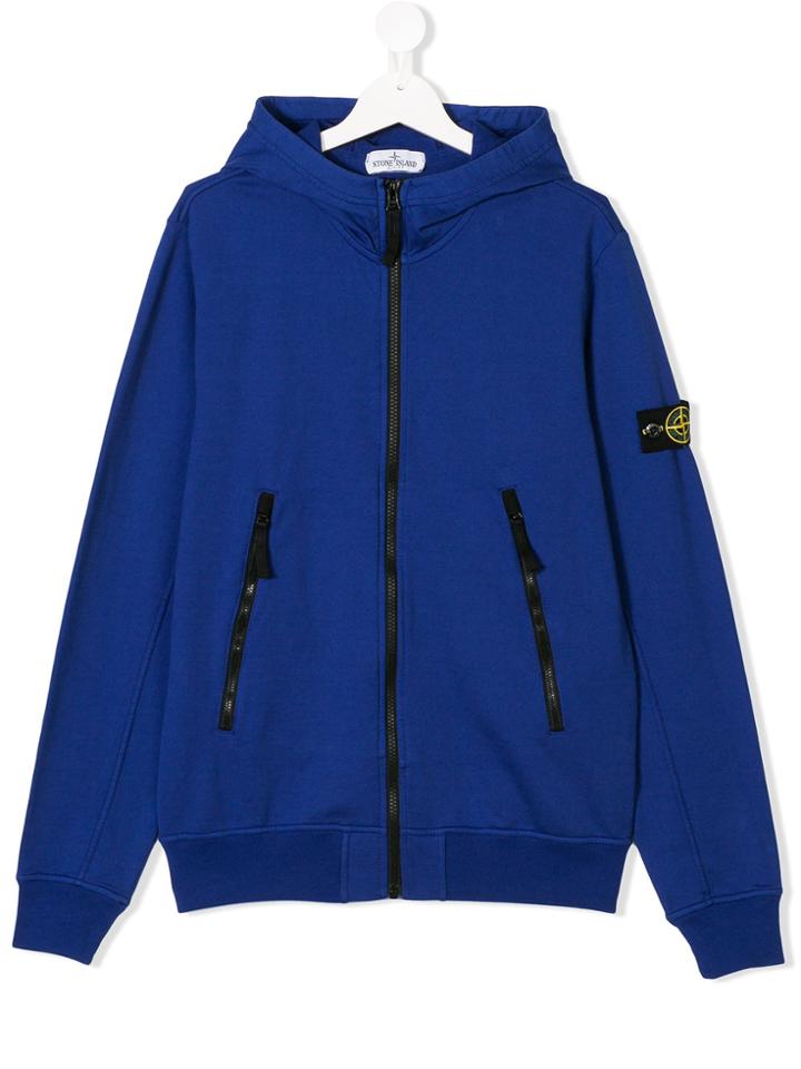 Stone Island Junior Teen Logo Print Hoodie - Blue