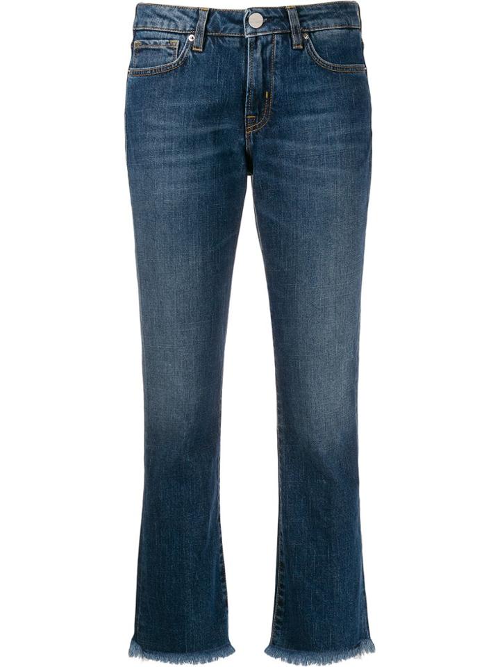 Two Denim Frayed Trim Cropped Jeans - Blue