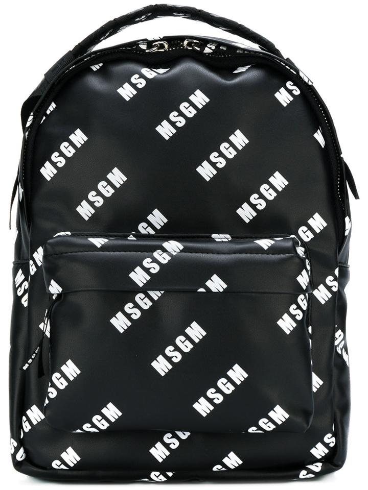 Msgm Small Branded Backpack - Black
