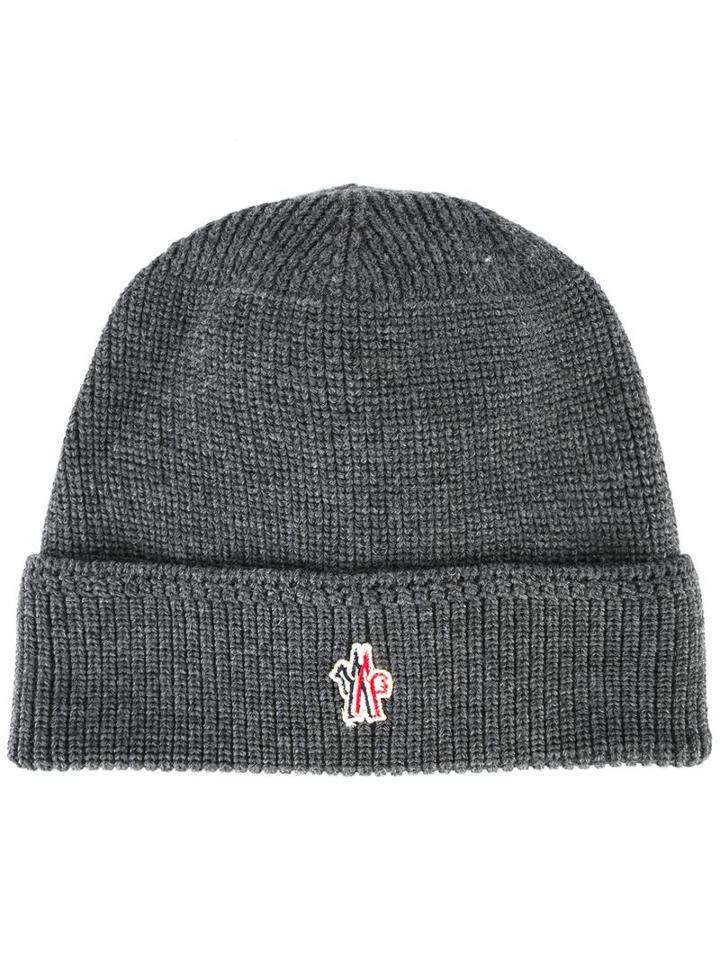Moncler Grenoble Logo Beanie, Men's, Grey, Virgin Wool