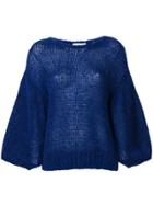 Closed Puff Sleeve Brushed Sweater - Blue