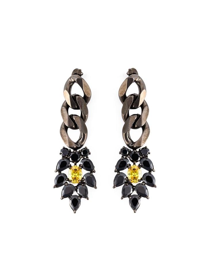 Iosselliani Black On Black Memento Earrings, Women's, Crystal/brass