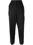Alberto Biani Pleated Tapered Cropped Trousers, Women's, Size: 44, Black, Coir/spandex/elastane