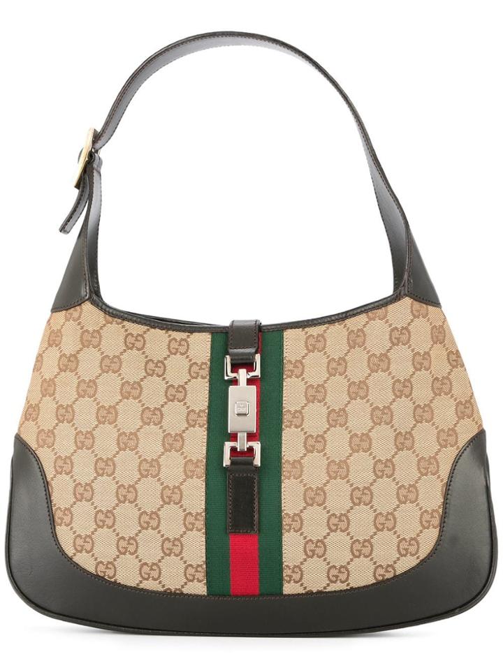 Gucci Vintage Jackie Gg Pattern Shelly Line Shoulder Bag - Brown