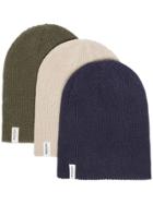 Burton Ak Green, Navy And Grey 3 Pack Logo Knitted Beanie Hats -