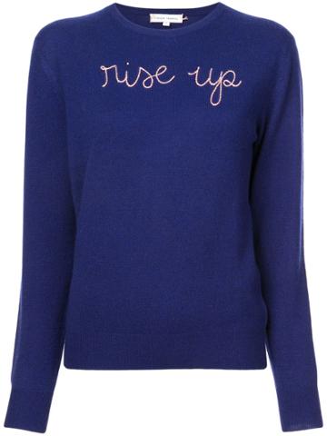 Lingua Franca Rise Up Embroidered Sweater - Blue