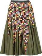 Sacai Pleated A-line Skirt, Women's, Size: 3, Green, Cotton