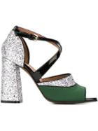 Marni One Band Glitter Sandals, Women's, Size: 39, Green, Cotton/leather/pvc