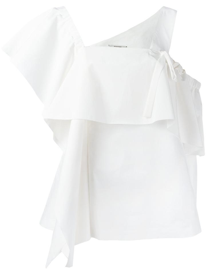 Dorothee Schumacher Asymmetric Sleeves Ruffled Blouse, Women's, Size: 3, White, Cotton/silk